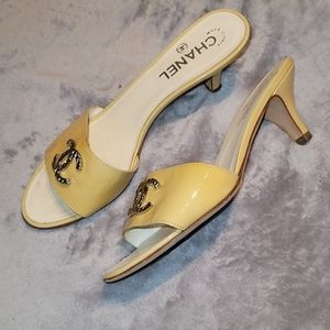 Chanel Yellow-Tan Open Toe Heels